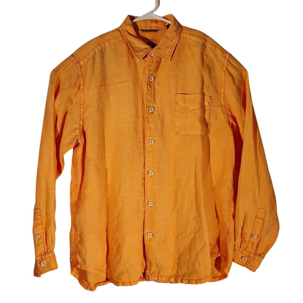 Tommy Bahama shirt mens L LArge orange relax 100% linen long sleeve button
